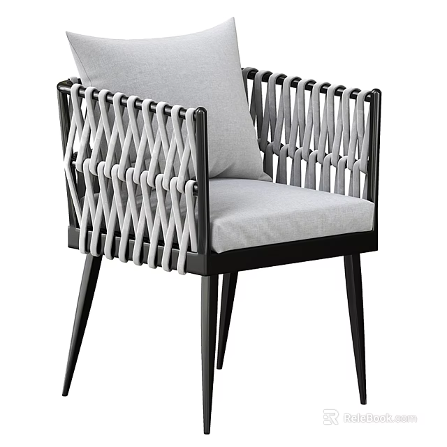 Stylish Modern Lounge Chair With Woven Armrests Gray Cushion And Black Frame 3d model 