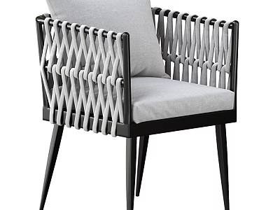 Stylish Modern Lounge Chair With Woven Armrests Gray Cushion And Black Frame 3d model