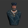 Man With Beard Wearing Uniform Hat In Bust Sculpture On Gray Background 3d model
