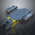 Sci-Fi Spaceship 3D Model With Streamlined Metallic Body Yellow Stripes And Twin Engines