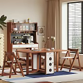Modern Interior Dining Table And Chairs With Wooden Sideboard Decorative Plants Window Blinds And Curtains