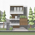Modern Detached Villa With Wooden Accents Glass Windows Balcony Garage Surrounded by Lush Greenery