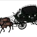 Green Horse Drawn Carriage Pulled By Two Brown Horses With Driver And Black Roof