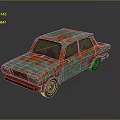Vintage Teal Sedan With Red Rust Spots On Classic Old Car Exterior