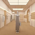 Modern Clothing Store Interior With Wooden Display Counter Mannequins Clothing Racks And White Walls