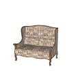 Beige Brown Patterned Three-Seater Sofa With Wooden Frame And Matching Accent Pillows