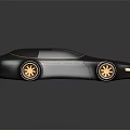 Blue Sports Car With Streamlined Design And Orange Rims On Black Background With Reflection