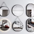 Decorative Various Shaped Mirrors Reflecting Sofa Bookshelf And Table Interior Areas 3d model