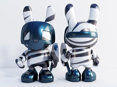 Rabbit Shaped Decorative Ornament Set With Black White Stripes And Blue Accents For Home Decor 3d model