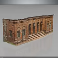 Red Brick Building Model With Arched Windows And Front Steps Detailed Facade