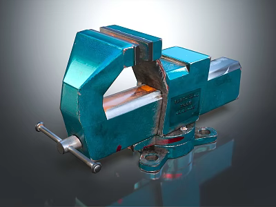 Heavy Duty Blue Bench Vice With Cast Iron Body And Adjustable Jaw For Workshop Use 3d model