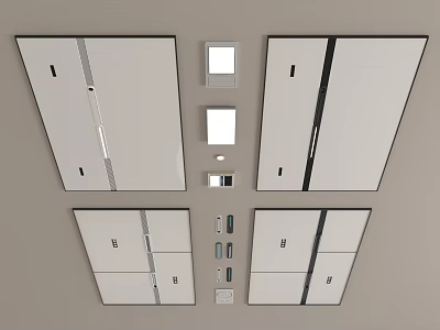 Modern Ceiling Design With White Panels Recessed Lighting And Black Lines 3d model