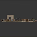 Modern 3D Wooden Scene With Platform Crates Pipes Wall Door And Gray Floor