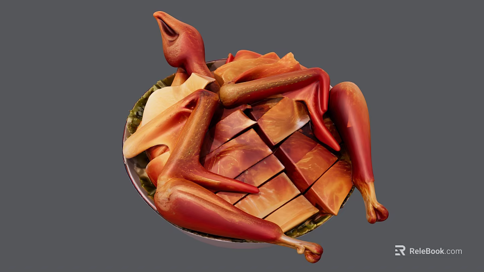 Artistic Food Sculpture Featuring Chicken Legs On Plated Sliced Layers 3d model 