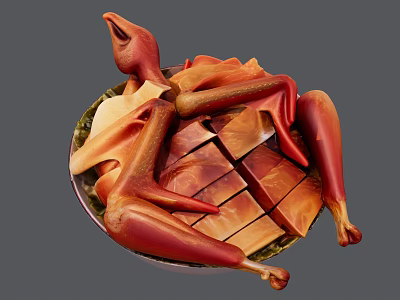 Artistic Food Sculpture Featuring Chicken Legs On Plated Sliced Layers 3d model
