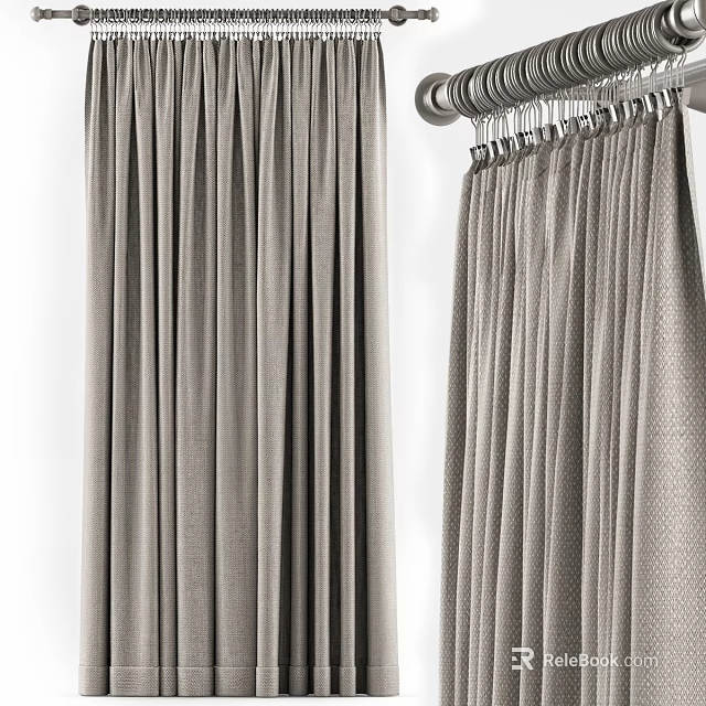 Elegant Gray Curtains With Soft Heavy Drape And Textured Pleated Design 3d model 