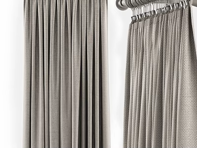 Elegant Gray Curtains With Soft Heavy Drape And Textured Pleated Design 3d model