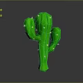 Green Cactus with Multiple Arms and Sharp Yellow Thorns Against Gray Background with Bottom Reflection 3d model