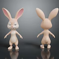 Cute Rabbit Plush Toy with Long Ears Big Eyes Front and Back View 3d model
