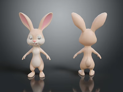 Cute Rabbit Plush Toy with Long Ears Big Eyes Front and Back View 3d model Cute Rabbit Plush Toy with Long Ears Big Eyes Front and Back View 3d model