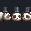 Three Cute Plush Panda Dolls With Black Top Hats And Red Bow Ties