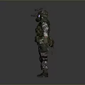 Military Soldier In Camouflage Uniform With Tactical Gear Helmet And Armor