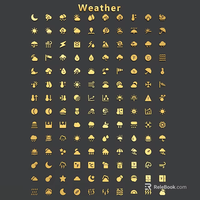 Golden Decorative Hangings Featuring Various Icon Shapes Arranged Neatly on Dark Background 3d model 