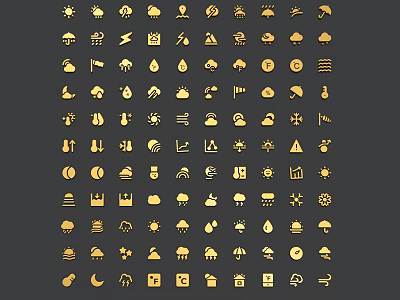 Golden Decorative Hangings Featuring Various Icon Shapes Arranged Neatly on Dark Background 3d model