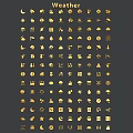 Golden Decorative Hangings Featuring Various Icon Shapes Arranged Neatly on Dark Background