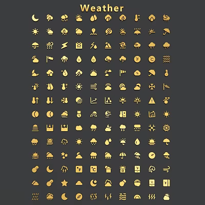 Golden Decorative Hangings Featuring Various Icon Shapes Arranged Neatly on Dark Background 3d model