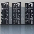 Modern Chinese Style Hinged Doors With Intricate Carved Patterns For Interior Decor 3d model