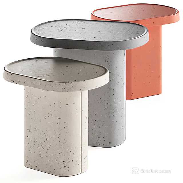 Modern Concrete Side Table Collection With Gray Orange And Round Top Design 3d model