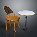 Wicker Back Leisure Chair with Fabric Cushion and Round Marble Top Table