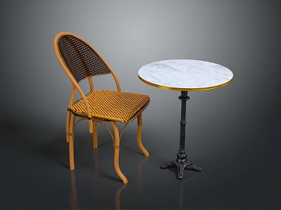 Wicker Back Leisure Chair with Fabric Cushion and Round Marble Top Table 3d model