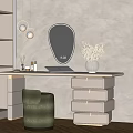 Modern Dressing Table With Oval Mirror Digital Clock Vase Dried Pampas Grass And Skincare Products