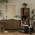 Elegant Entryway Cabinet And Sideboard With Green Plants Wall Art And Wooden Decor