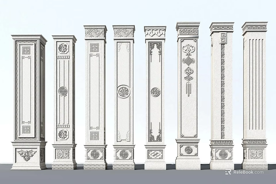 Architectural Columns With Various Ornate Details And Classical Design Styles 3d model 