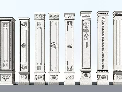 Architectural Columns With Various Ornate Details And Classical Design Styles 3d model