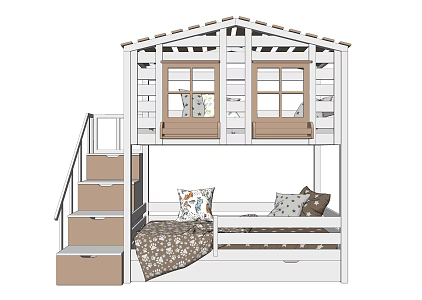 Nordic Style Simple Children's High-Low Bed 3d model