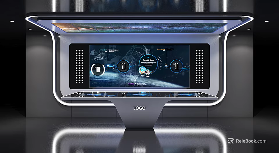 Modern Exhibition Hall Interior With Interactive Digital Screens And Ambient Lighting Design 3d model 