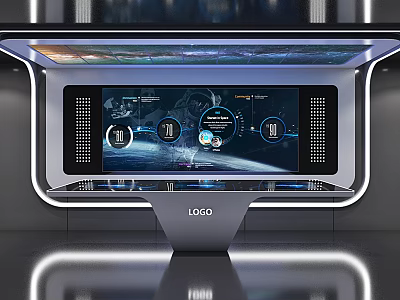 Modern Exhibition Hall Interior With Interactive Digital Screens And Ambient Lighting Design 3d model