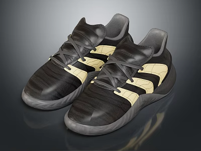 Modern Black Sneakers With Beige Stripes Casual Sports Shoe Design For Daily Wear 3d model