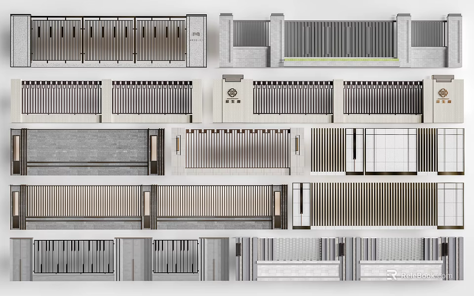 Modern Building Exterior Wall Designs with Various Grille Elements Textures and Structural Details 3d model 