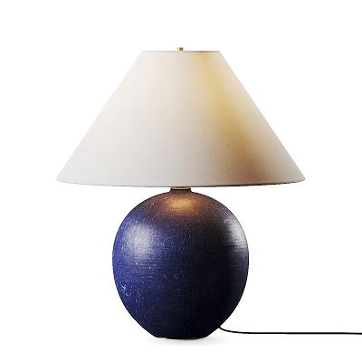 Modern Table Lamp With White Lampshade And Textured Deep Blue Spherical Base 3d model