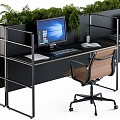 Modern Table and Chair Combination Office Workplace Black Wood Laptop 3d model