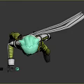 Anime Style Game Character With Teal Hair Green Outfit White Scarf And Rifle