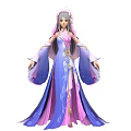 Fantasy Female Character In Elegant Purple Pink Gown With Magical Butterfly Creature