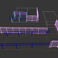 Metal Railings on Tiled Platforms with Straight and Curved Designs