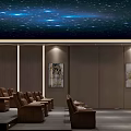 Luxury Cinema Interior With Starry Ceiling Comfortable Seats And Decorative Paintings
