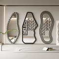 Modern Decorative Mirrors with Beaded Round and Cutout Irregular Shapes on White Wall